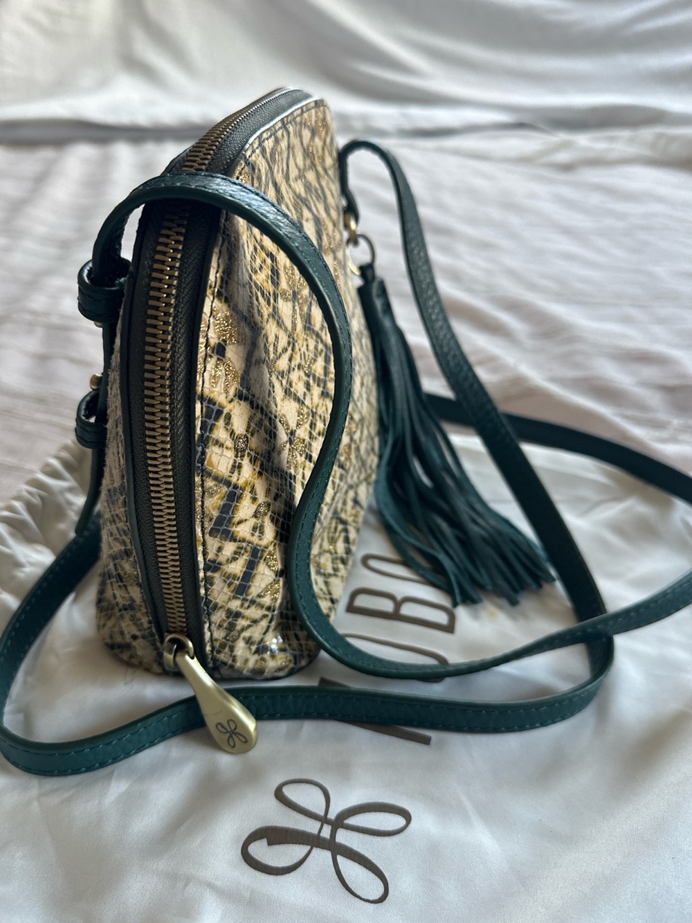 HOBO Nash Crossbody Bag | Twinkle Print Snake Embossed Leather Brass Hardware